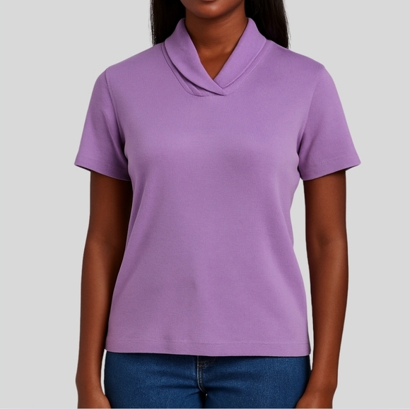 Orvis Tops - Orvis Knit Shawl Collar Top Women's Size Small Light Purple Cotton Stretch Tee